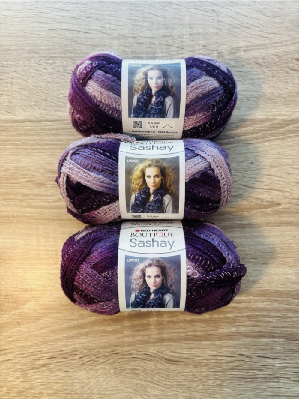 3 Skeins Red Heart Boutique Sashay Yarn Boogie Variegated Purple Metallic LW2517